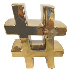 Hashtag Decorative Office Gold Ceramic Social Media Sign 8 1/2 x 8 1/2 Object